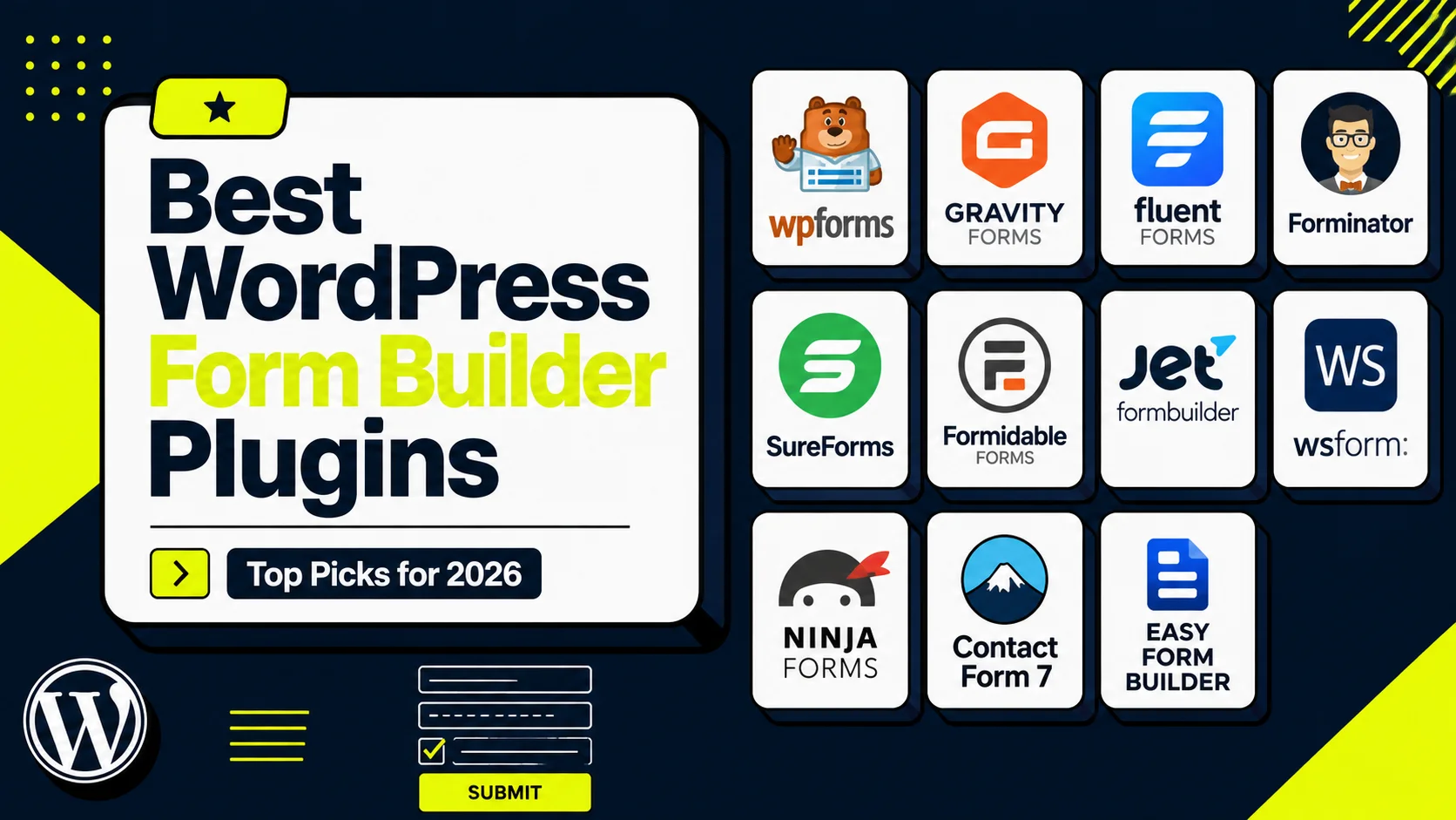 Best WordPress Form Builder Plugins 2026 featuring WPForms, Gravity Forms, Fluent Forms, Forminator and other popular WordPress form plugins
