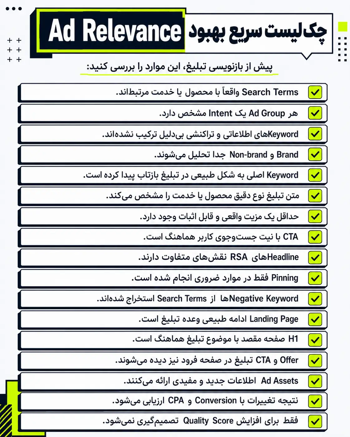 چک لیست بهبود Ad Relevance در گوگل ادز